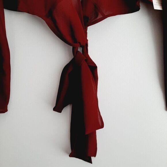 TOBI Wrap Tie Crop Top Semi-Sheer Lightweight Triangle Cut-Out Blouse Sz L - Picture 7 of 16